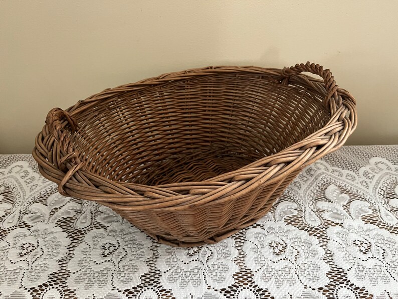 Vintage Basket Gathering Basket Farmers Market Basket Old Reed Wicker
