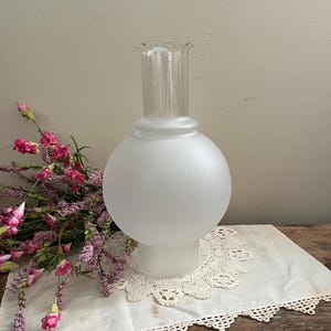 Vintage 3 1/4&quot; Fitter Chimney - Parlor Lamp Frosted and Clear Glass Globe - Oil Lamp - Table Lamp - Replacement Globe