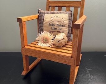 Vintage Oak Childs Miniature Wood Rocking Chair - Vintage Sturdy Childs Display Doll Photo Prop Plant Wooden Rocking Chair