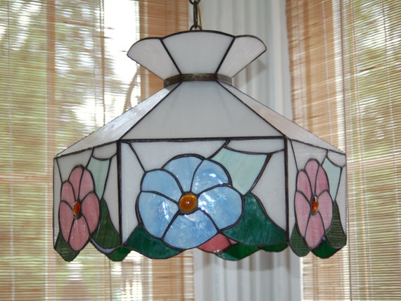 Vintage Stained Glass Swag Ceiling Light Tiffany Style Etsy