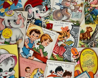 Childrens Greeting Cards - Set of 12 Vintage Ephemera & Childrens Scrapbook Paper Supplies - Card Making - Collage