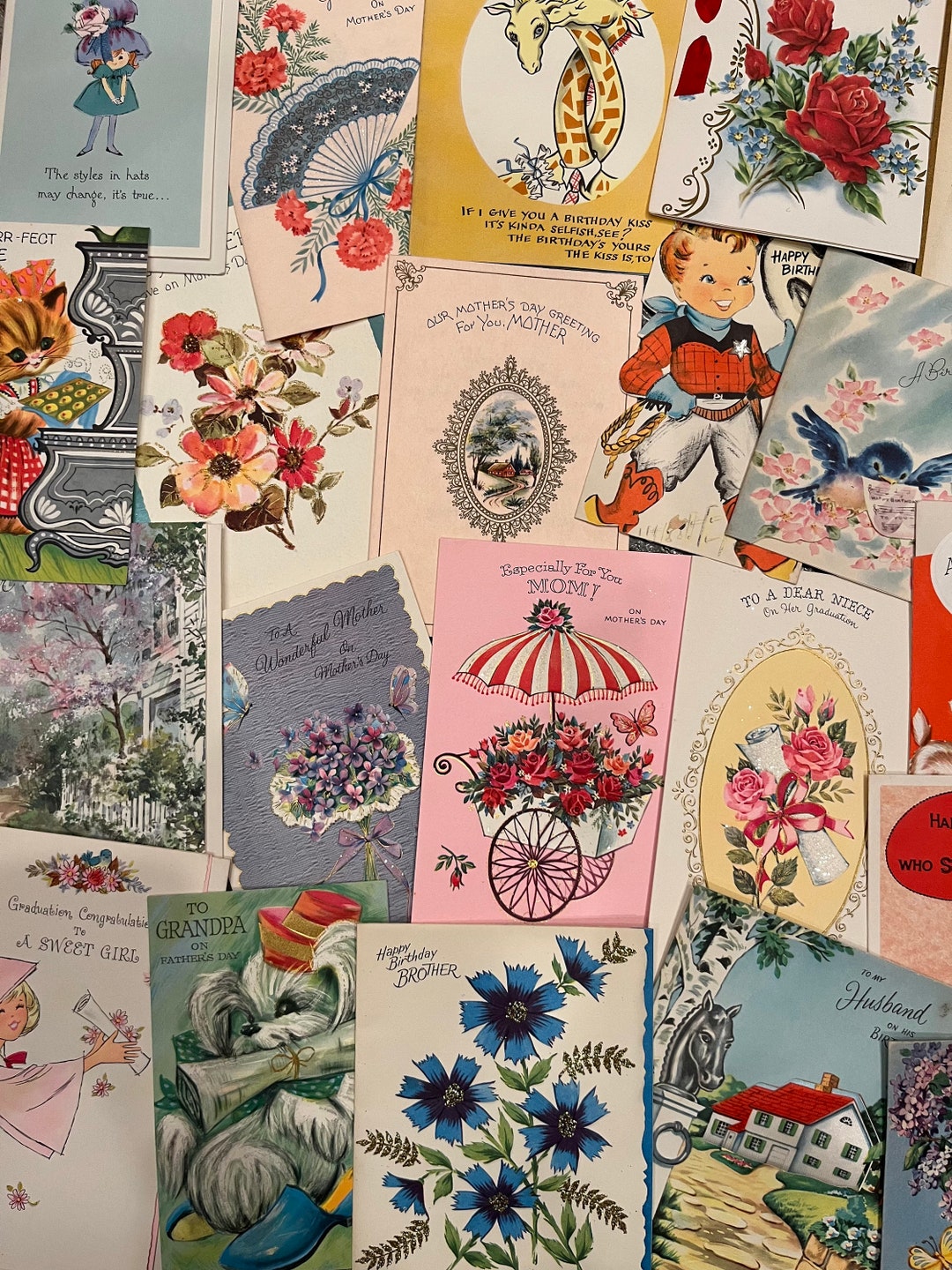 Vintage Greeting Cards - Set of 15 Vintage Ephemera Scrapbook Paper ...