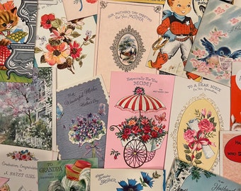 Vintage Greeting Cards - Set of 30+ Vintage Ephemera Scrapbook Paper Supplies - Card Making - Collage