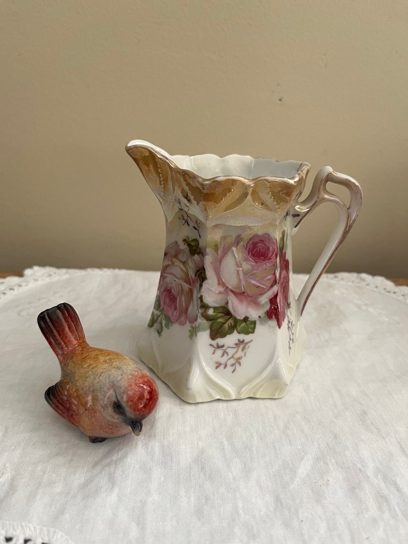 Vintage Mismatched Porcelain Cream and Sugar Set Pink White Rose Floral