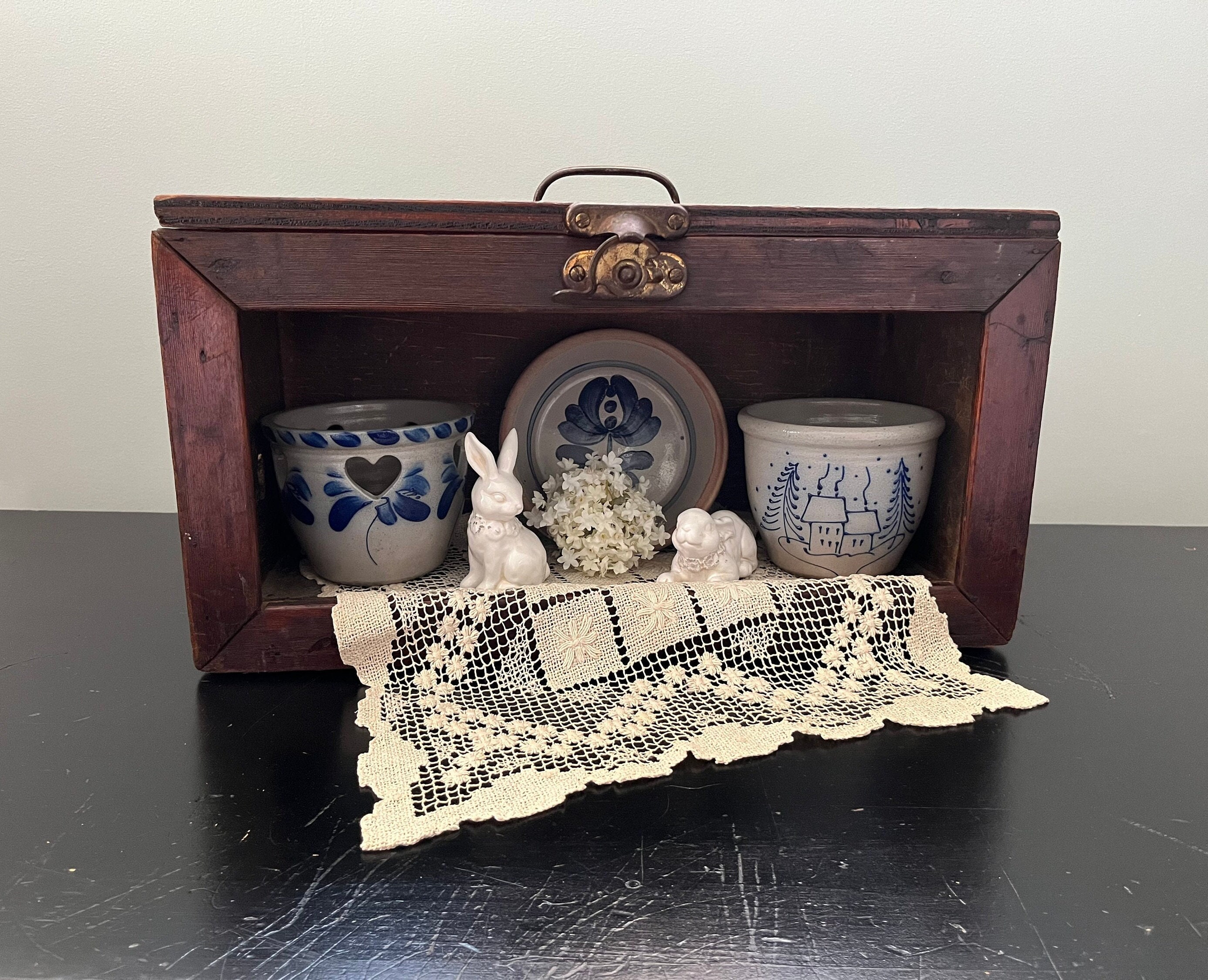 Antique Wood Collection Display Box - Antique Tote Box With Open
