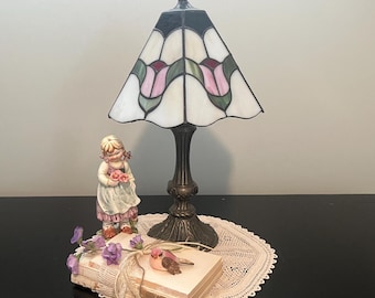 Vintage Stained Glass Shade - Slag Stained Glass Replacement Shade - Floral Hexagon Shape Slag Glass Shade - Shade Only