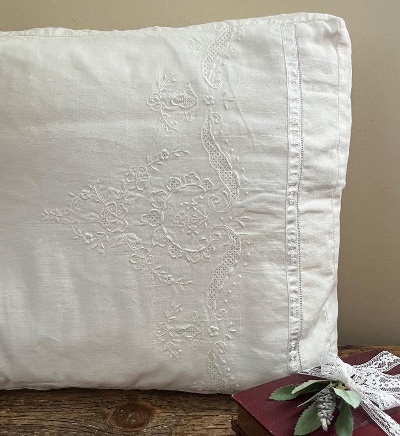 PAPER WHITE Pillow Sham W/pockets Vintage Pillow Sham With Pockets