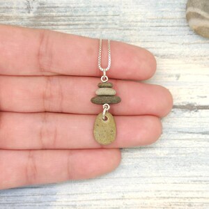 Stacked Stone Cairn Necklace, sterling silver chain, stacked stones with dangle, dainty rock pendant image 1