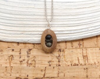 Mini Stone within Stone Cairn Necklace, sterling silver chain, dainty rock pendant