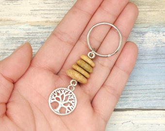 Stacked Stone with Tree Charm Keychain, beach rock cairn keychain, minimalist key chain, boho zipper pull, gift for friend