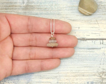 Mini Stone Cairn Necklace, sterling silver chain, dainty rock pendant