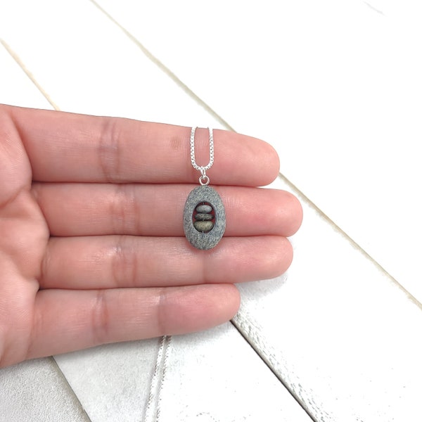 Mini Stones within Stone Cairn Necklace, sterling silver chain, dainty rock pendant