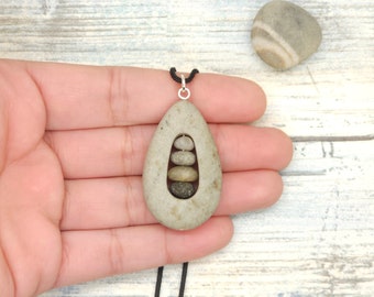 Stone within Stone Teardrop Pendant, sterling silver components, adjustable cord necklace