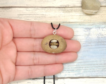 Natural Stone Cairn Necklace, beach pebble art, meditation rocks jewelry, zen rock pendant