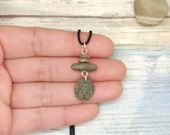 Stacked Stone Cairn Necklace, stacked stones with dangle, adjustable cord