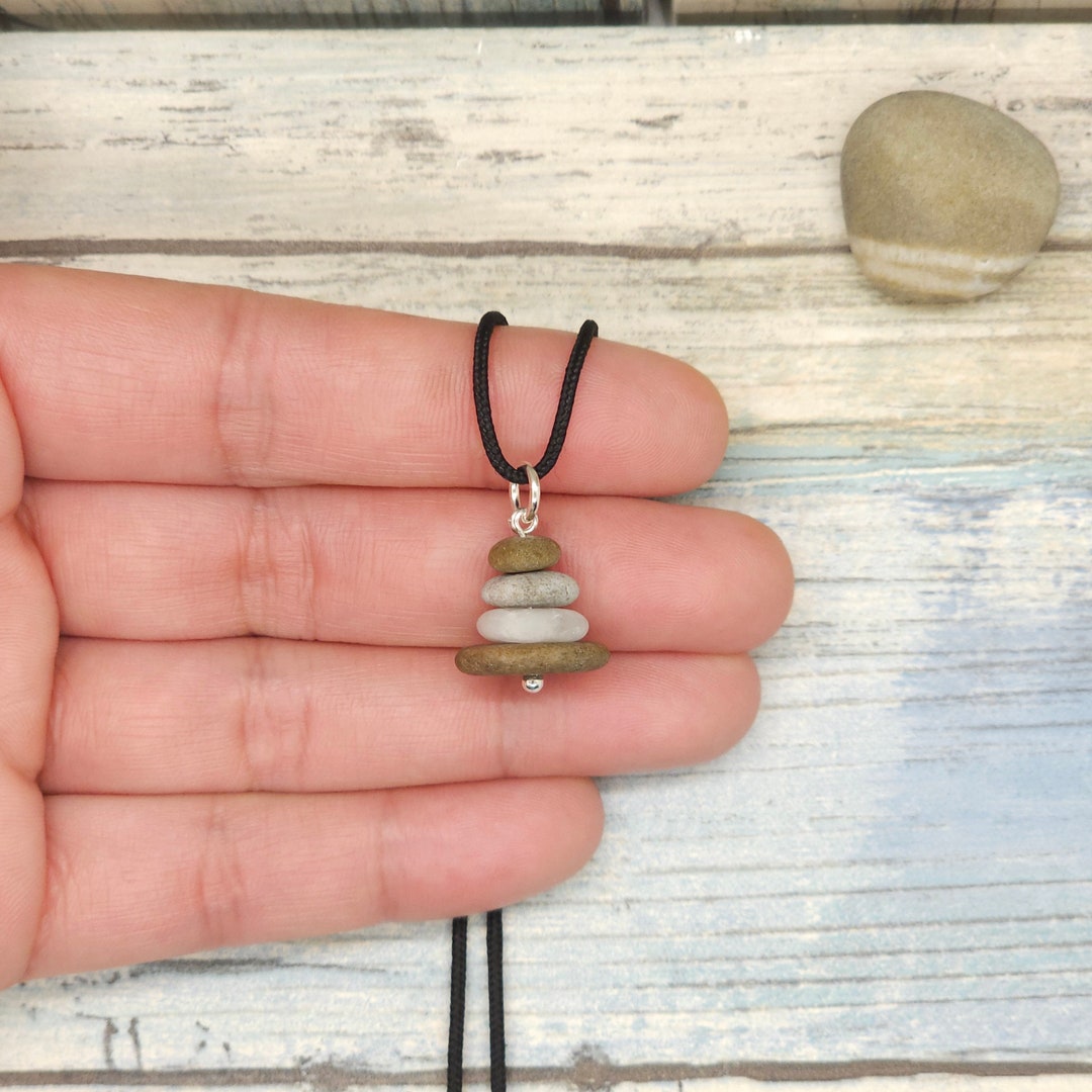 Simple Stone Necklace, Beach Stone Cairn Necklace, Minimalist Necklace ...