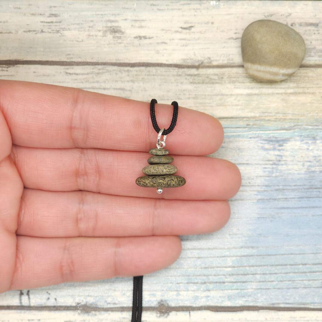 Simple Stone Necklace, Beach Stone Cairn Necklace, Minimalist Necklace ...