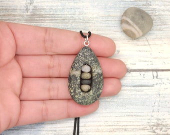 Stone within Stone Teardrop Pendant, sterling silver components, adjustable cord necklace