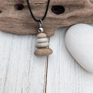 Stacked Stone Pendant, Adjustable Cord Beach Rock Necklace