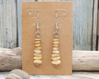 Simple Stone Earrings, stainless steel earrings, boho earrings, minimalist earrings, stacked stone cairn earrings, pebble earrings
