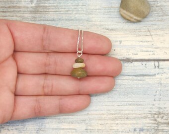 Mini Stone Cairn Necklace, sterling silver chain, dainty rock pendant