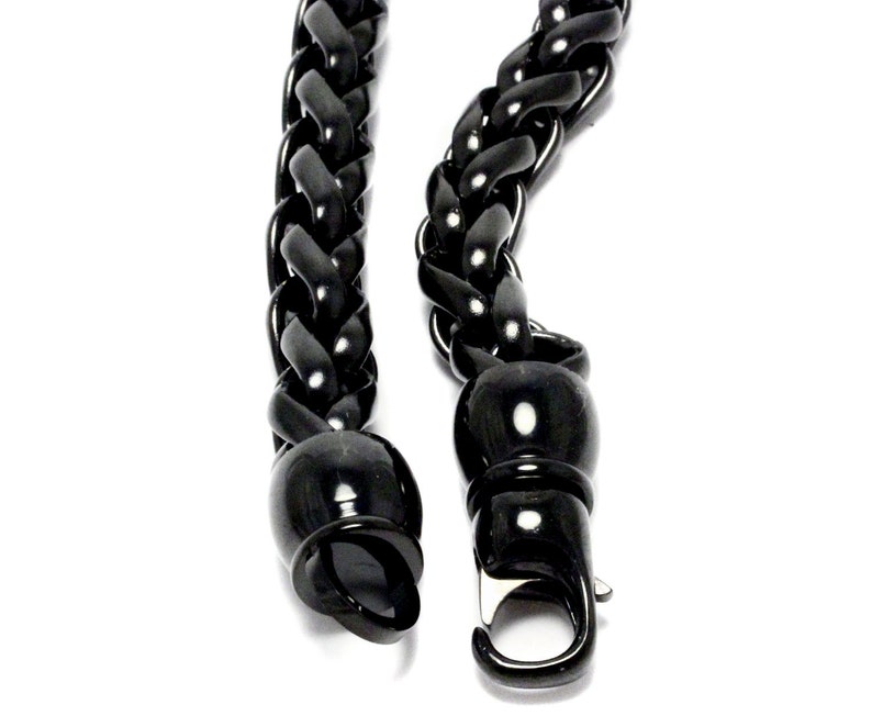 Mens Black Wheat Bracelet Stainless Steel Link 8.5 Inches Heavy Fashion Jewelry