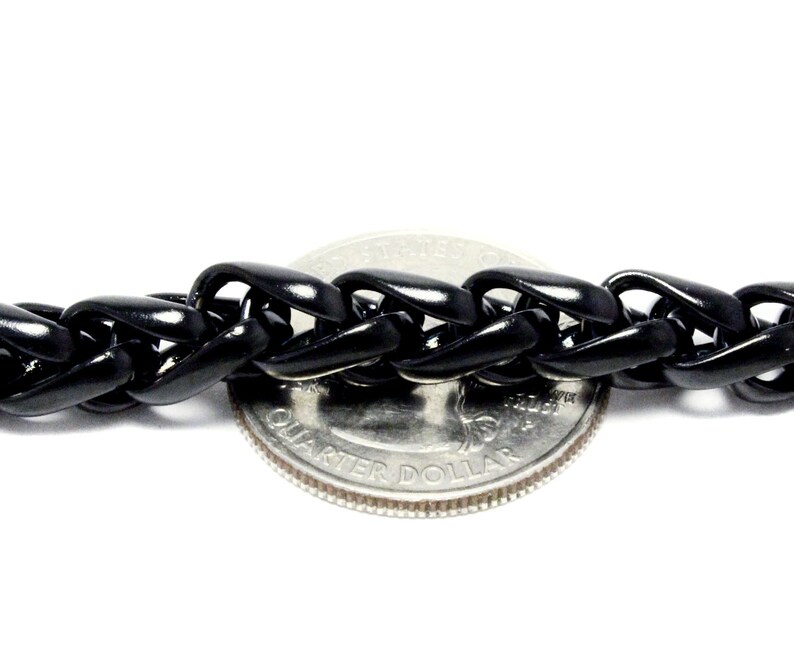 Mens Black Wheat Bracelet Stainless Steel Link 8.5 Inches Heavy Fashion Jewelry