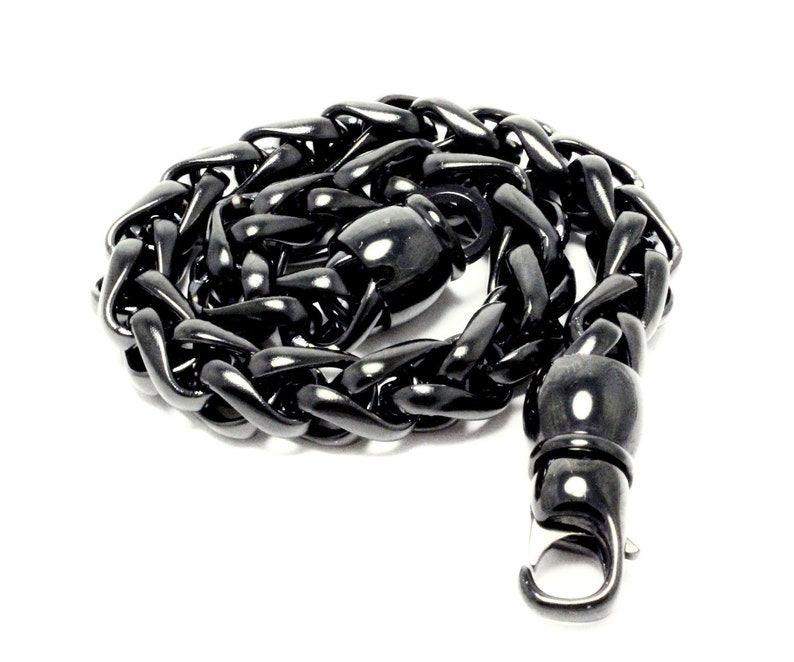 Mens Black Wheat Bracelet Stainless Steel Link 8.5 Inches Heavy Fashion Jewelry