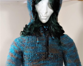 Gestrickt von loom XXS-XS Unisex Angora Mohair Kurz Taille Hoodie von momajo