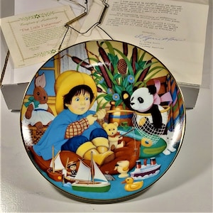 Limited Edition-Little Fisherman Child Panda Playing Plate-1987-First Firing by Carol Lawson