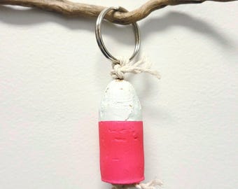 Buoy keychain - fluorescent pink distressed