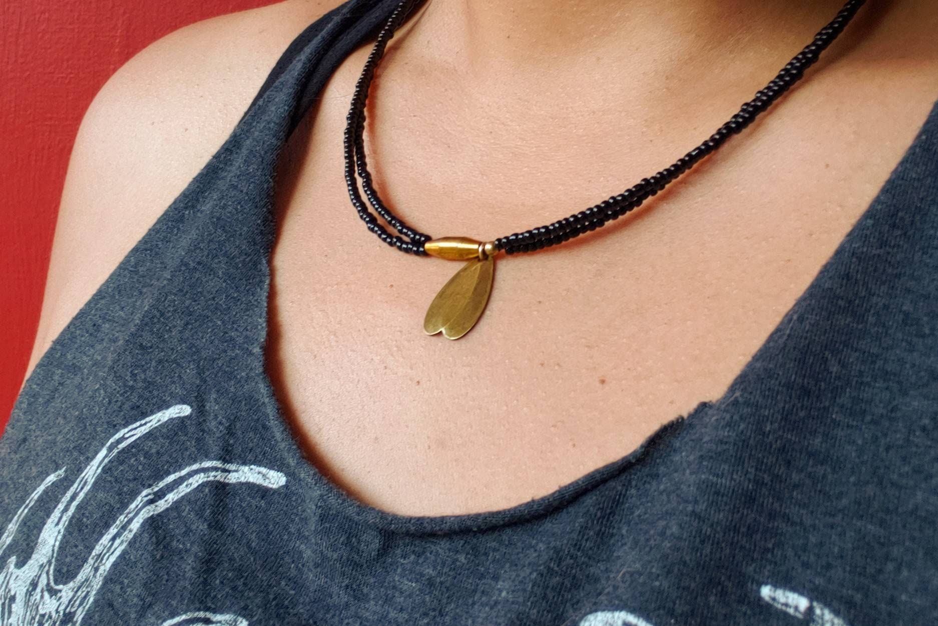 Bait hand beaded necklace with brass fishing lure pendant Etsy