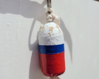 Buoy keychain - white, blue, red upcycled wine cork