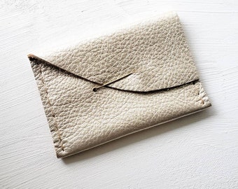 Leather Wallet w/Hook Clasp- white gold