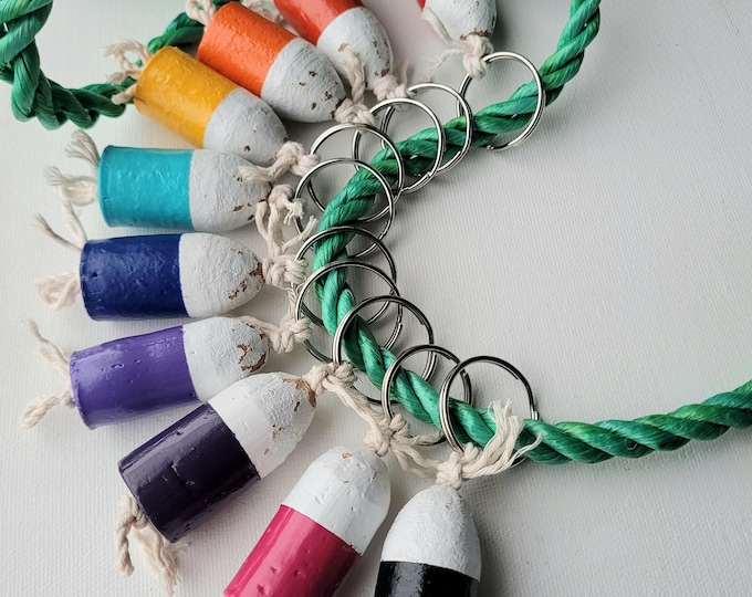 Buoy Keychain - upcycled wine cork, distressed finish