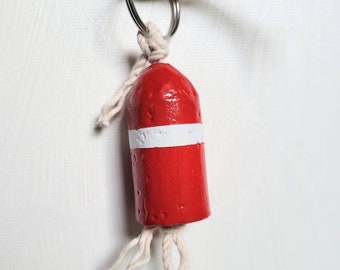 Buoy keychain, red and white upcycled wine cork diving buoy