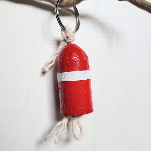 Buoy keychain, red and white upcycled wine cork diving buoy