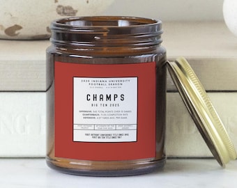 Indiana Football Candle | Hoosier Fan Gift | 2025 Stats |  | IU Football | Big Ten Champions | Heisman Trophy | Bloomington Love