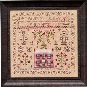 Elizabeth Cheavins 1869 Sampler & Pinwheel - Fox and Rabbit - Cross Stitch Pattern