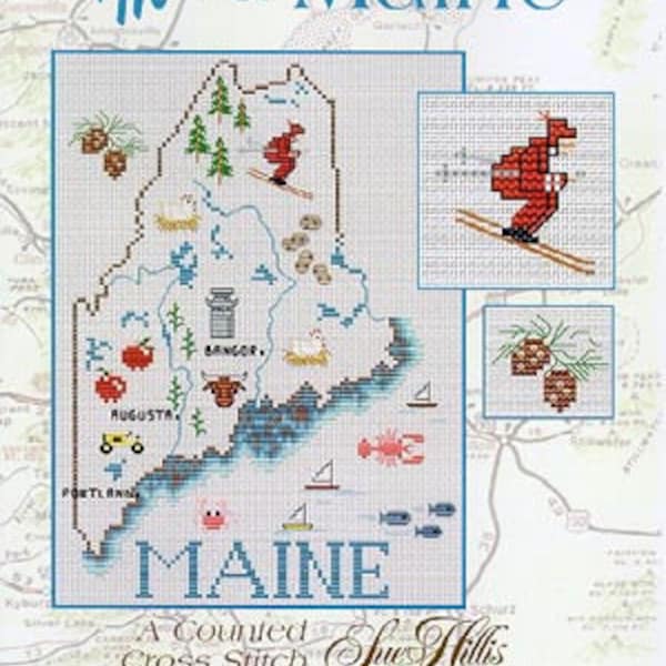Maine Map - Sue Hillis Design - Cross Stitch Pattern