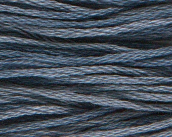 May include: A close-up view of multiple strands of dark blue embroidery thread arranged in parallel lines. The individual fibers are twisted together to form a textured, corded appearance with subtle variations in the deep blue color tones.