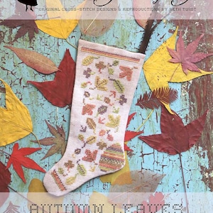 Autumn Leaves Stocking Ornament #4 - Heartstring Samplery - Cross Stitch Pattern