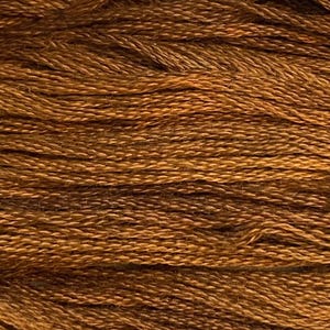 May include: Close-up of a spool of brown embroidery floss.