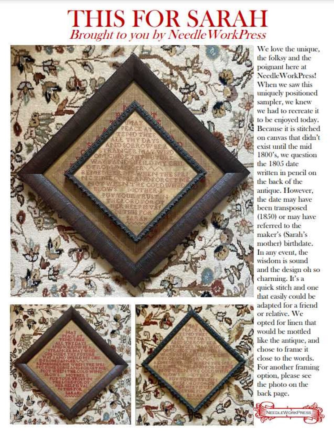 This for Sarah Needlework Press Cross Stitch Pattern Etsy