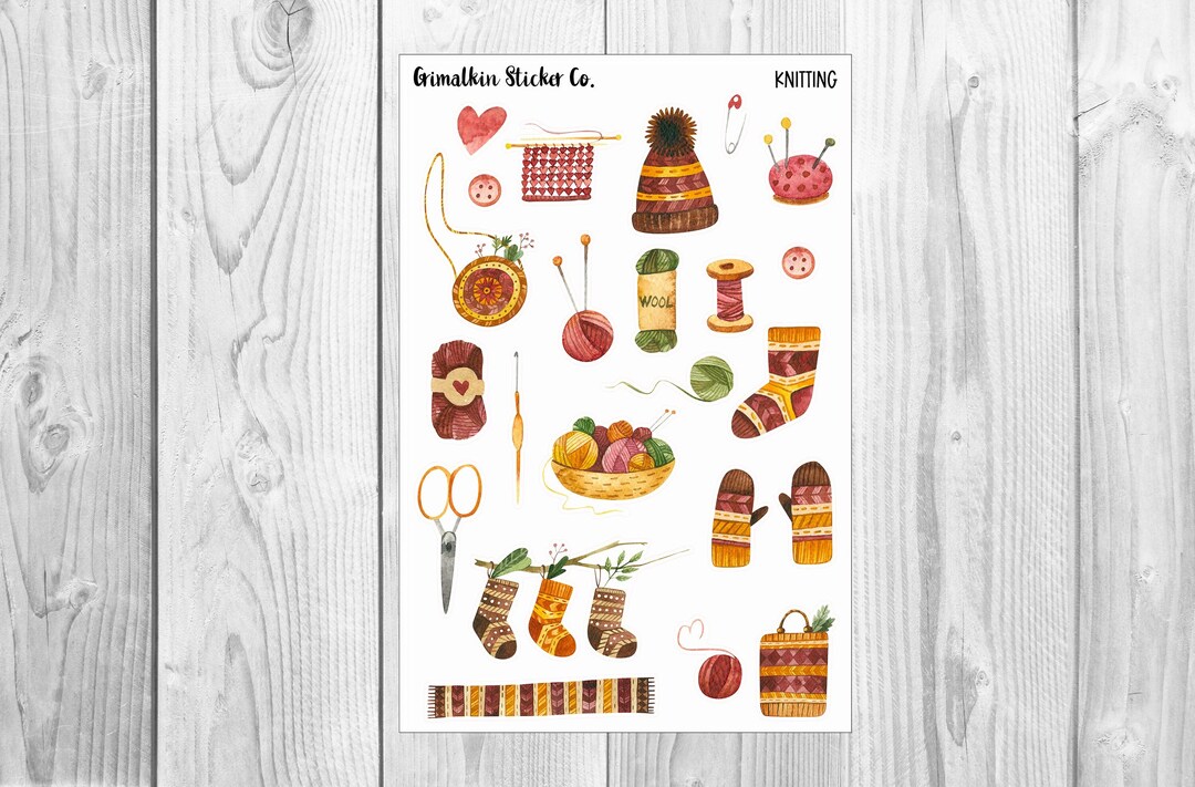 Vintage Knitting Large Sticker Sheet for Journals, Scrapbooks or