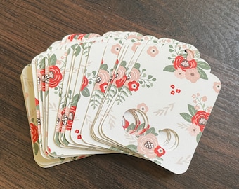 Floss Keepers/Tags/Drops - Pink and Red Floral with Cream Background