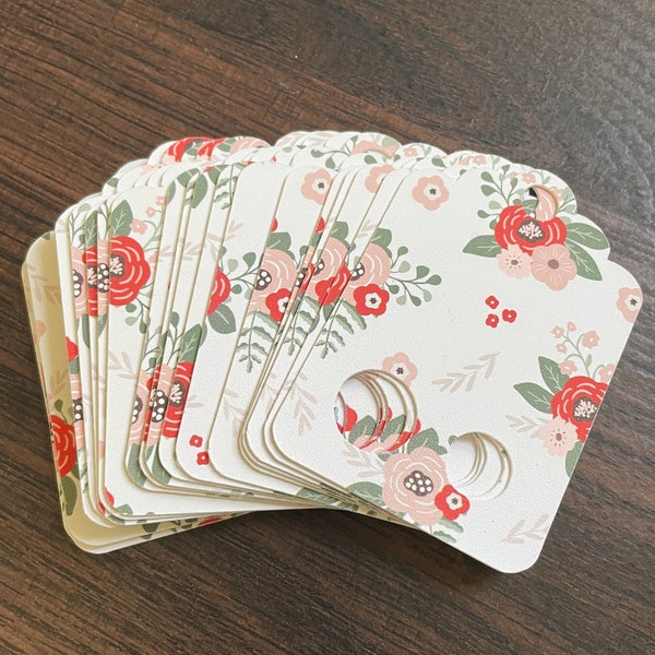 Floss Keepers/Tags/Drops - Pink and Red Floral with Cream Background