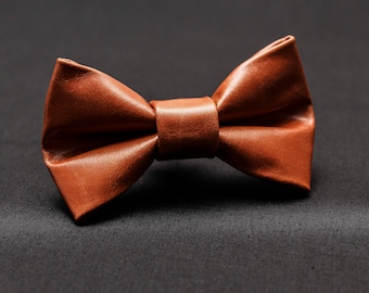 Caramel Leather Bow Tie