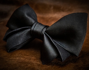 Black Satin Folded Bow Tie