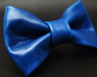 Cobalt Blue Leather Bow Tie